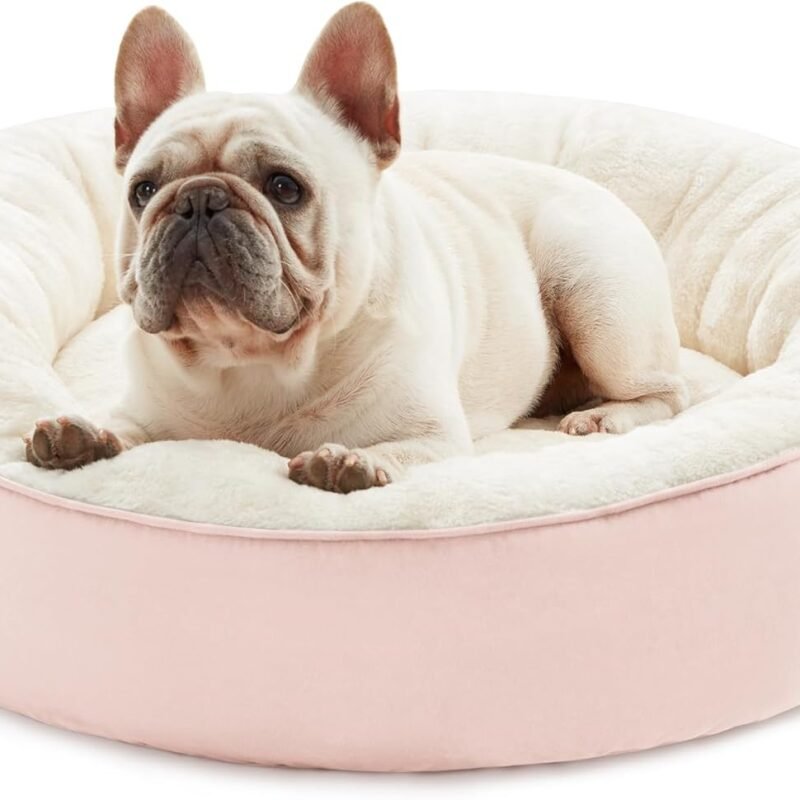 Round Donut Cat and Dog Cushion Bed, 25in Pet Bed for Small or Medium Dogs, Anti-Slip & Water-Resistant Bottom, Soft Durable Fabric Pet Beds, Washable Calming Cat & Dog Bed Pink
