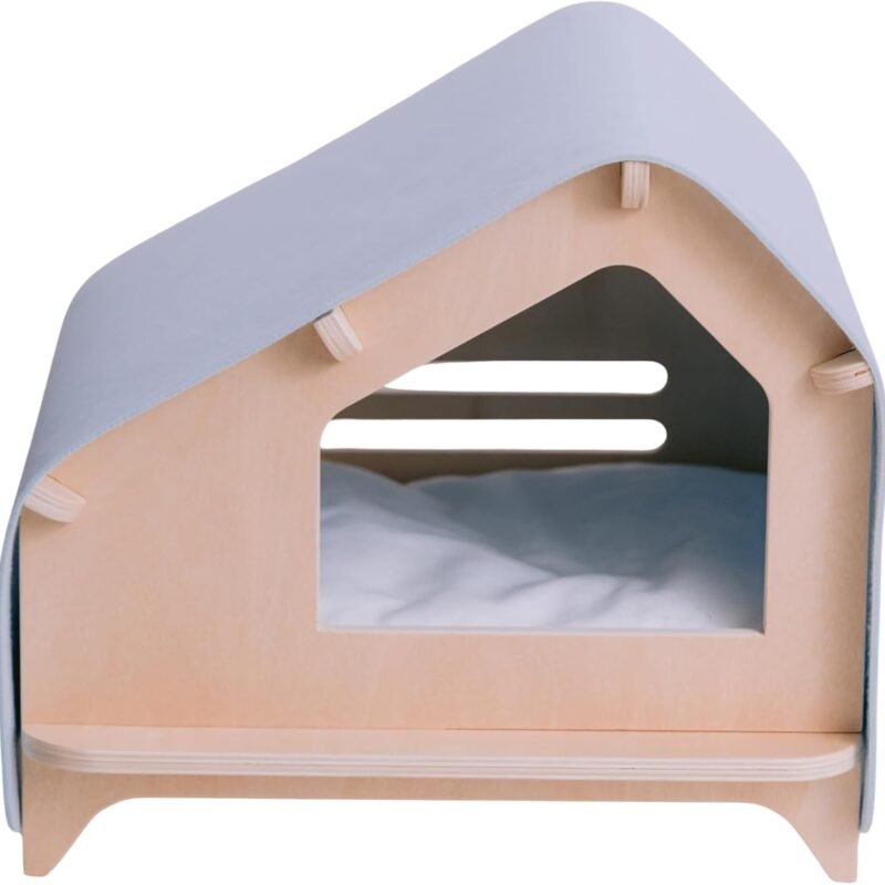 Premium Pet Bed for Cats & Small Dogs | Multiple Colors & Sizes | No Tools Needed | Durable Plywood Parts | Cushion Included | Stylish Indoor Pet House (Delicate Blue, Medium)