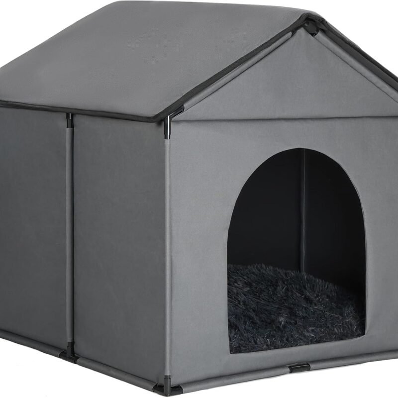 Large Dog House Soft Indoor with Internal Size 30x28x23in for Labrador Husky Samoyed Golden Retriever German Shepherd, Large Pet House with Soft Cushion, Oxford Fabric, 31x30x31in, Gray
