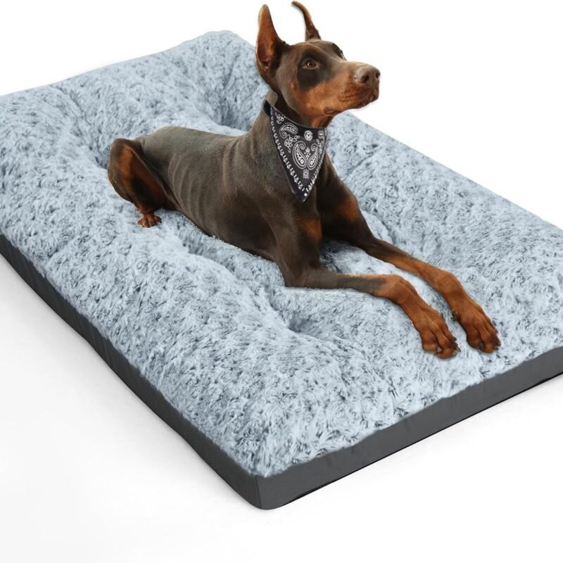 Deluxe Washable Dog Bed for Large Dogs Dog Crate Mat 36 Inch Comfy Fluffy Kennel Pad Anti-Slip for Dogs Up to 60 lbs, 36" x 23", Grey