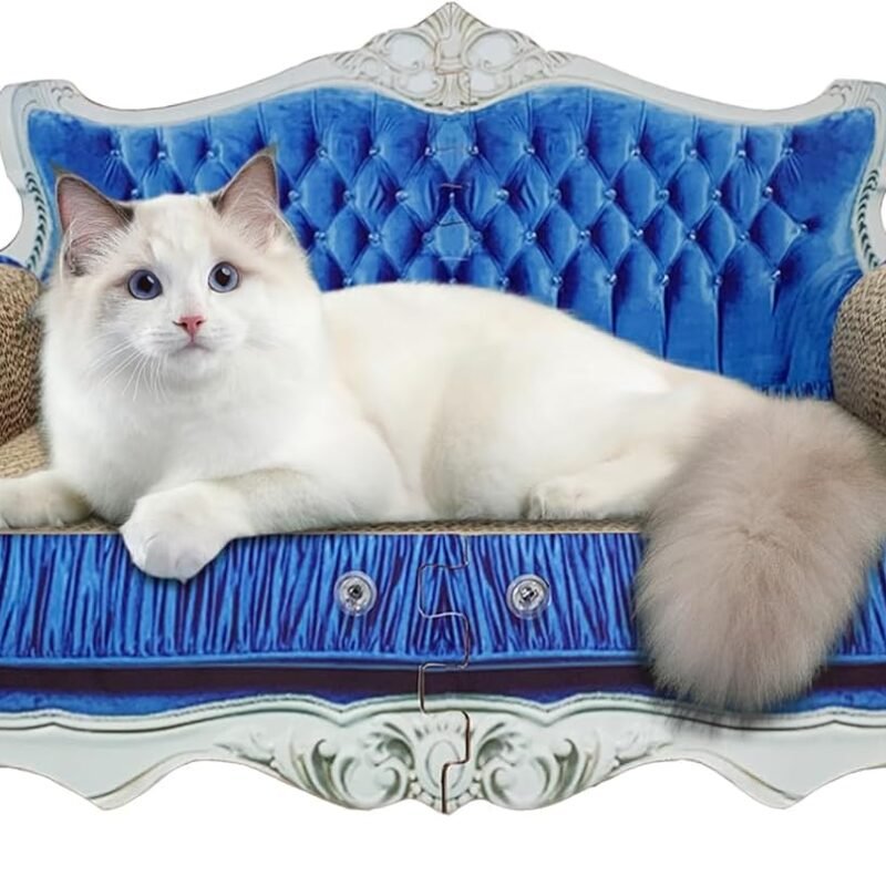 Luxury Cardboard Cat Scratcher Sofa Bed, Couch Shaped Cat Scratching Board, Cat Scratch Lounge with Catnip, Cat Scratcher for Indoor Cats