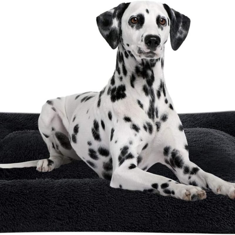 Deluxe Plush Dog Bed Pet Cushion Crate Mat,Fulffy Comfy Kennel Anti-Slip Washable Pad for Medium Large X-Large Dogs(X-Large, Black)