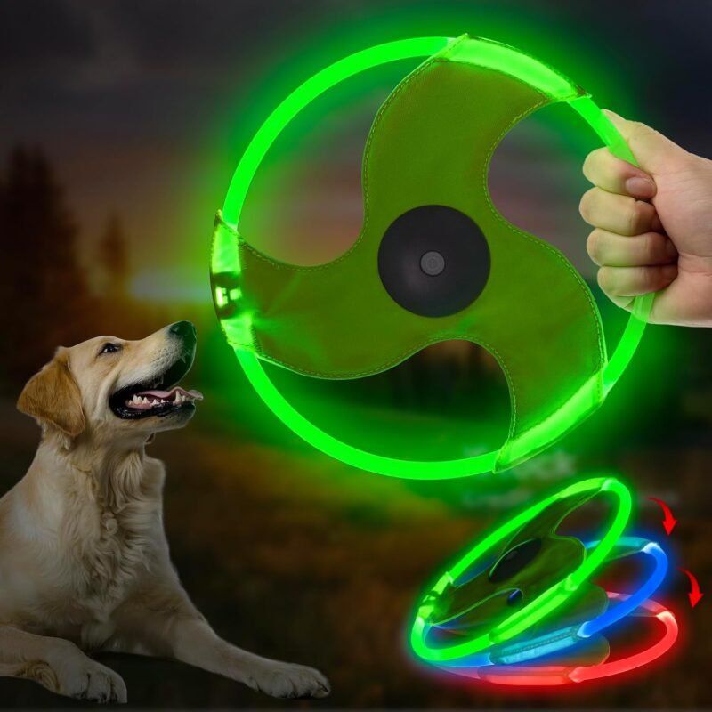Dog Flying Disc, Rechargeable Light Dog Flying Disc Flyer Pet Toys, Glow in The Dark Pet Toy with 3 Light Models, High Visibility Lighted Pet Training Throwing Playing for Exercise