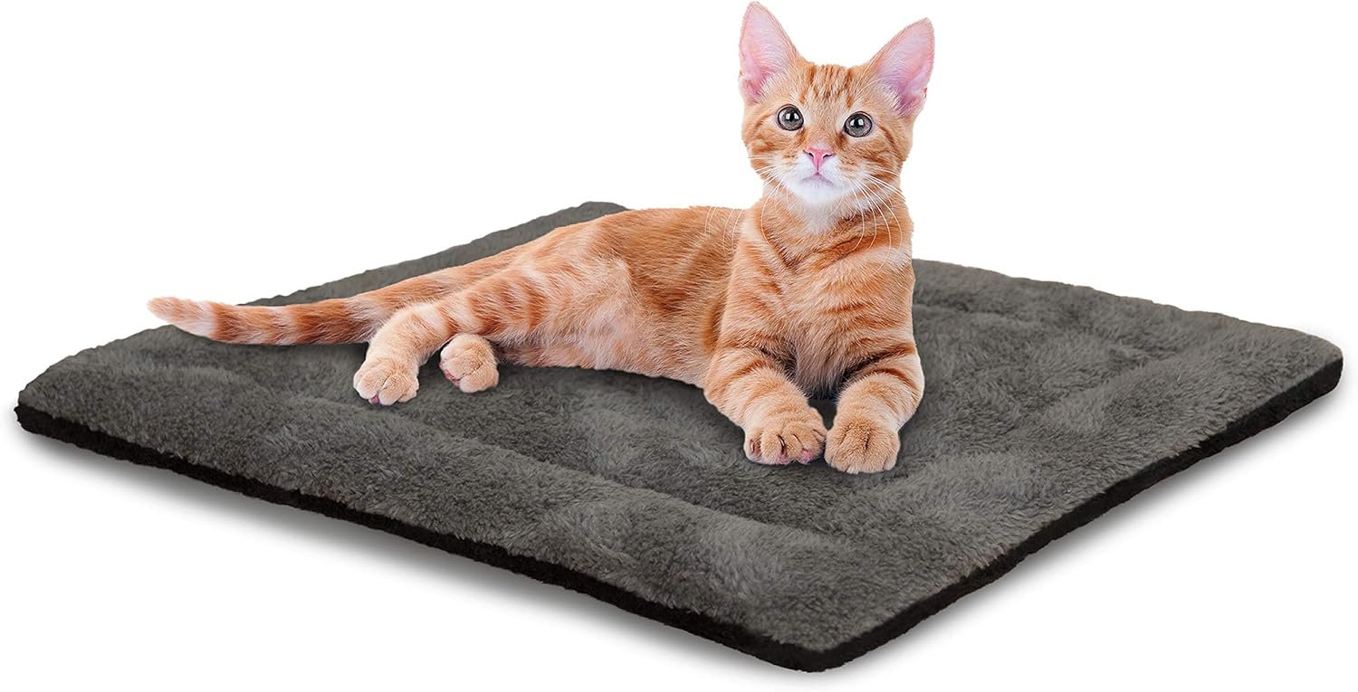 Self-Warming Cat Bed Pad, Self Heating Pad for Outdoor Cat Houses, Warming Mat for Indoor Pet Beds & Furniture, Reversible Blanket, Machine Washable - Small 21 X 17in Gray/ Black