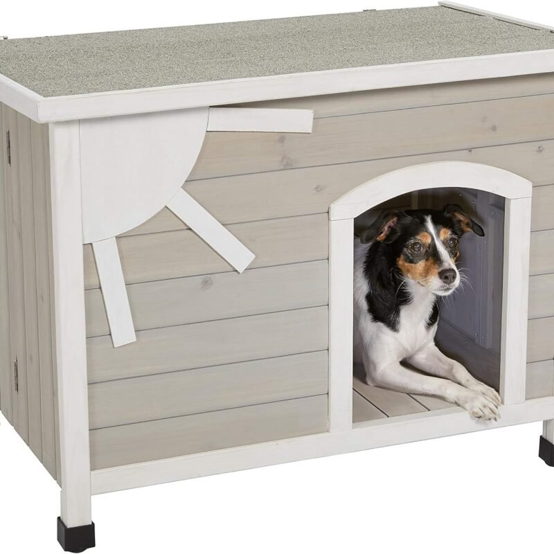 Folding Outdoor Wood Dog House, No Tools Required for Assembly | Dog House Ideal for Small Dog Breeds, Beige (12EWDH-S)